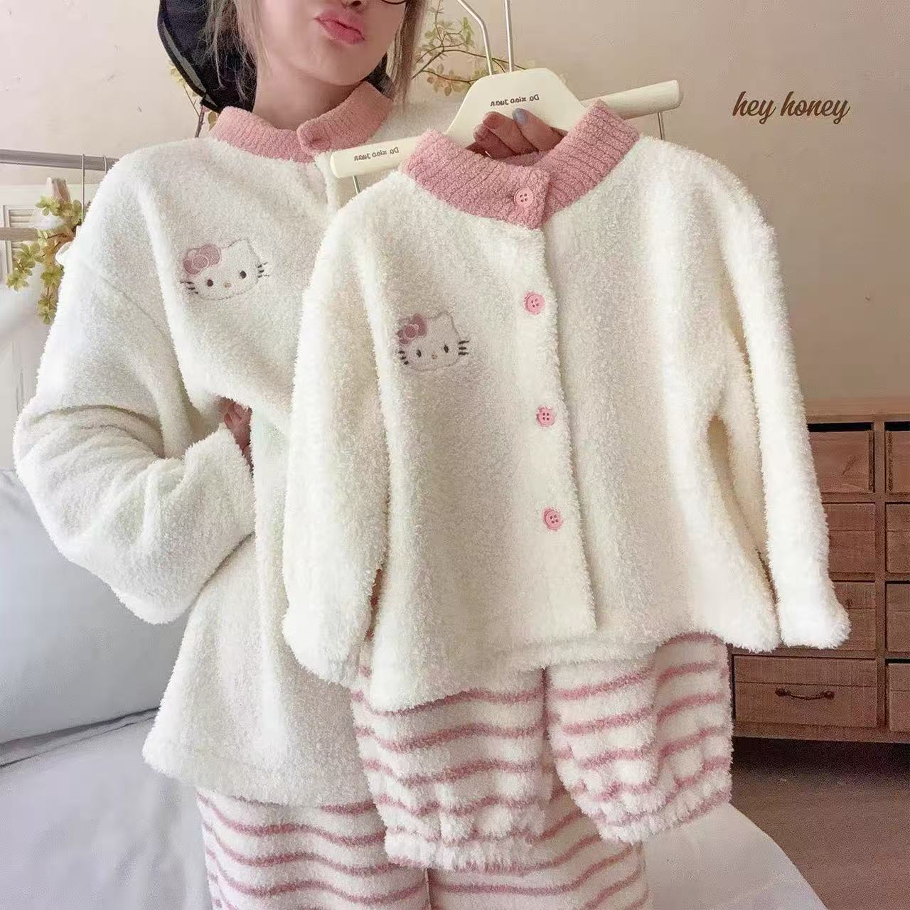 儿童半边绒2025新款家居服加厚套装