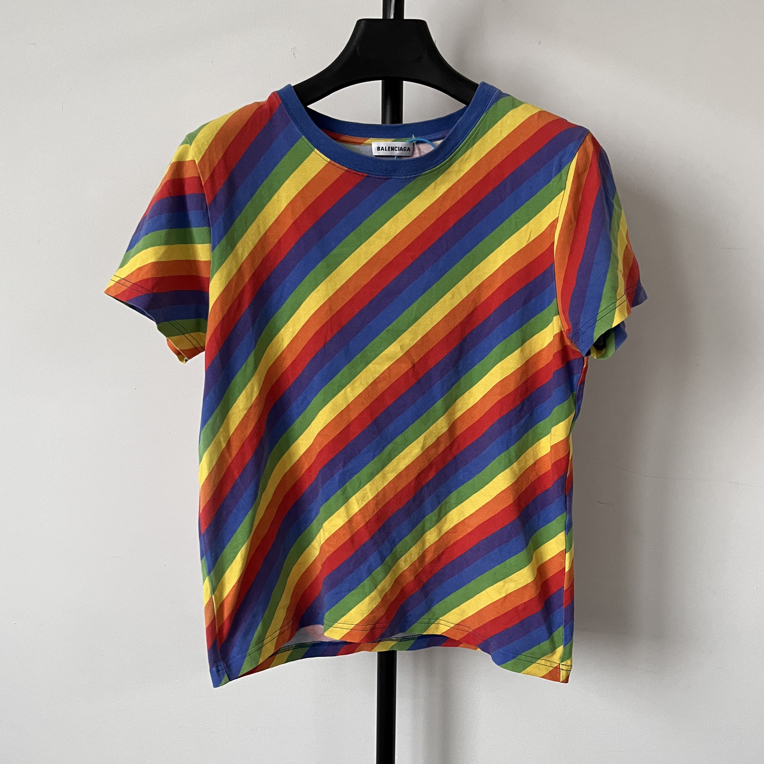 99新 Balenciaga/巴黎世家 彩色条纹肩部字母短袖01121