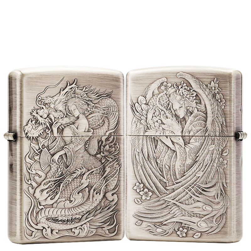 ZIPPO/之宝常规熏银【人中龙凤】原装正品煤油防风打火机KF-DF