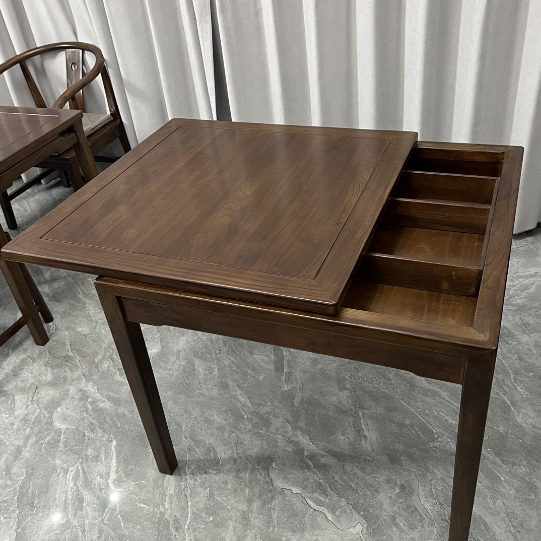 新中式实木榆木推拉桌面茶桌餐桌茶室展示桌复古简约风