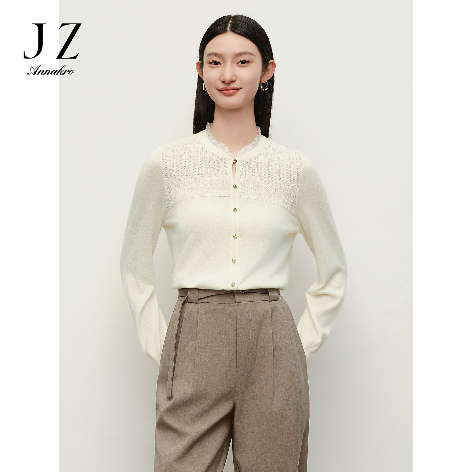 玖姿安娜蔻优雅轻熟JTEQ31008长袖套头针织衫女秋季