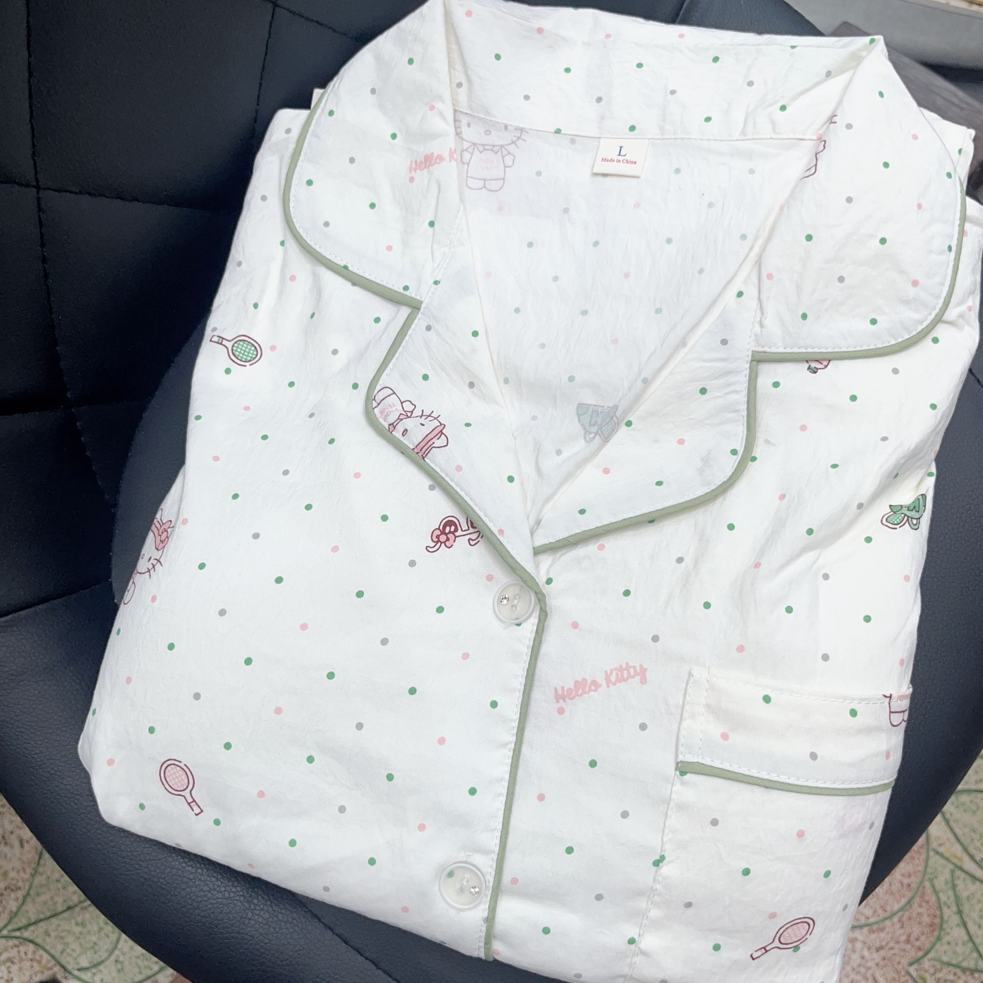 【H042】春秋彩色波点猫长袖长裤+胸垫【开衫款】