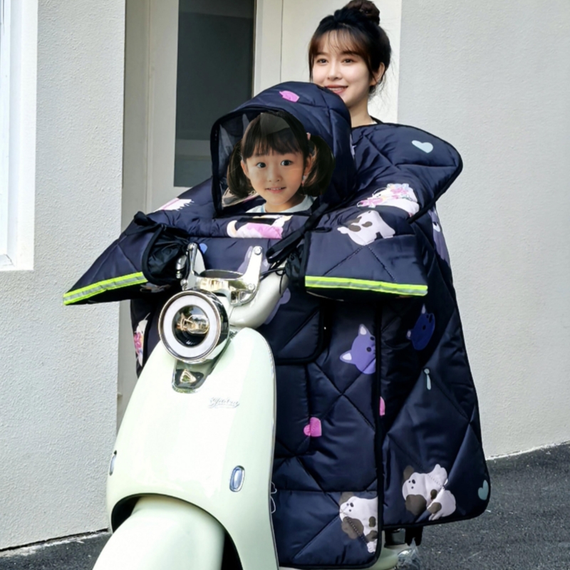 冬季双窗加绒亲子挡风被防水防寒保暖冬天骑行坐站开叉亲子挡风被