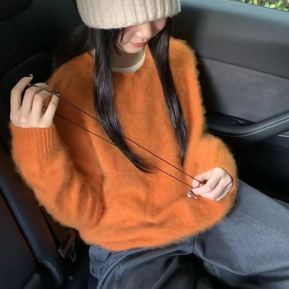 拉毛圆领时尚女冬季拉绒慵懒风厚款