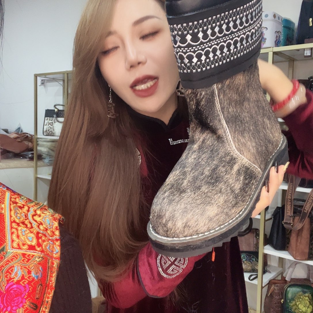 蒙古元素马毛靴子40