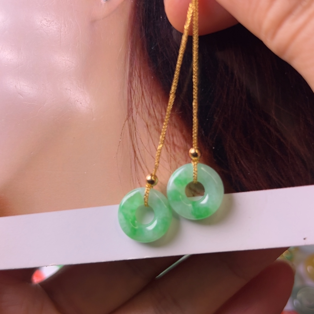 翡翠耳饰18K金镶嵌耳线