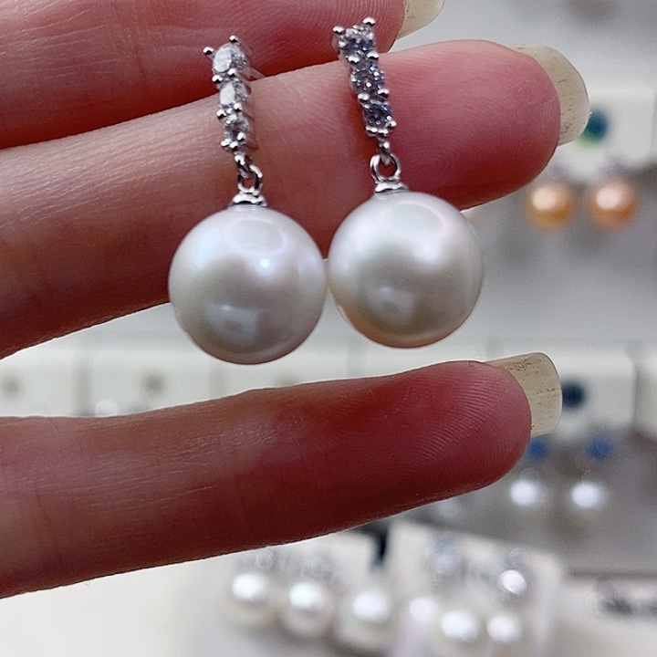 淡水珍珠耳饰银S925镶嵌A