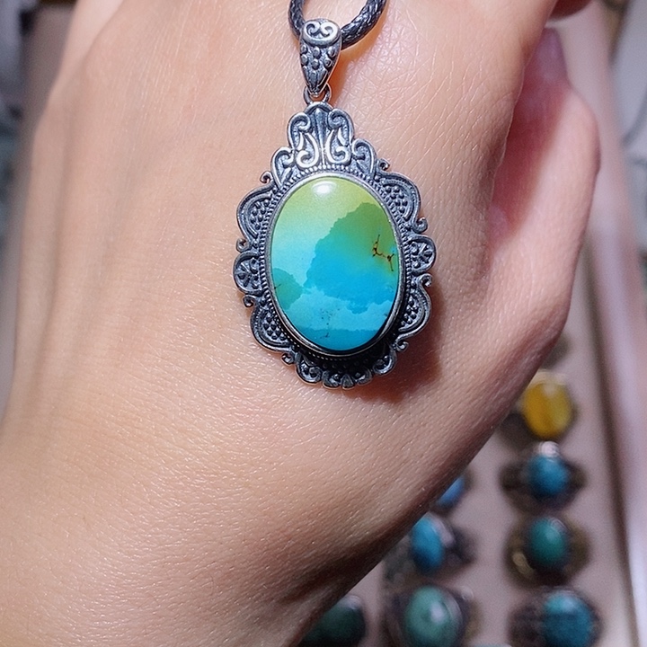 绿松石银S925镶嵌颈饰