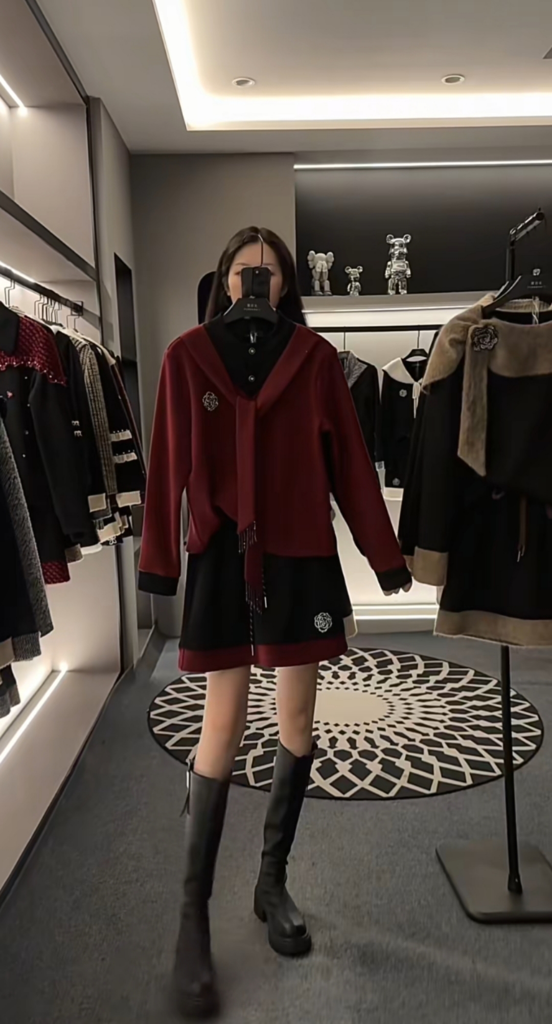 【宠粉价】（加绒）时尚休闲女士红色长款学院风拼接海军套装TZ-1010