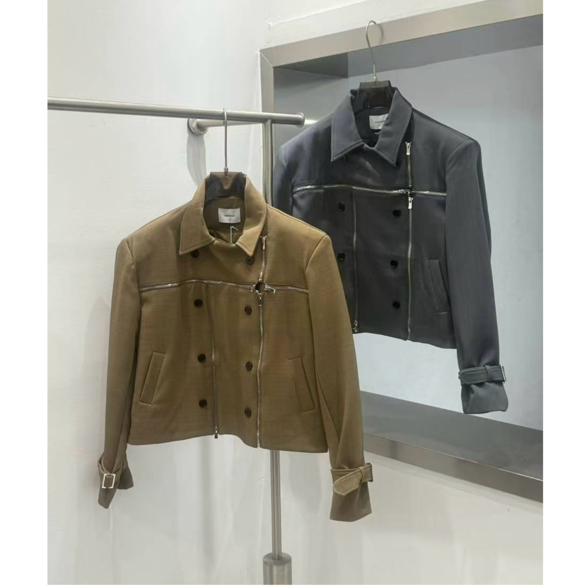 休闲秋季散口袖翻领常规款夹克宽松型气质秋冬设计师W2910