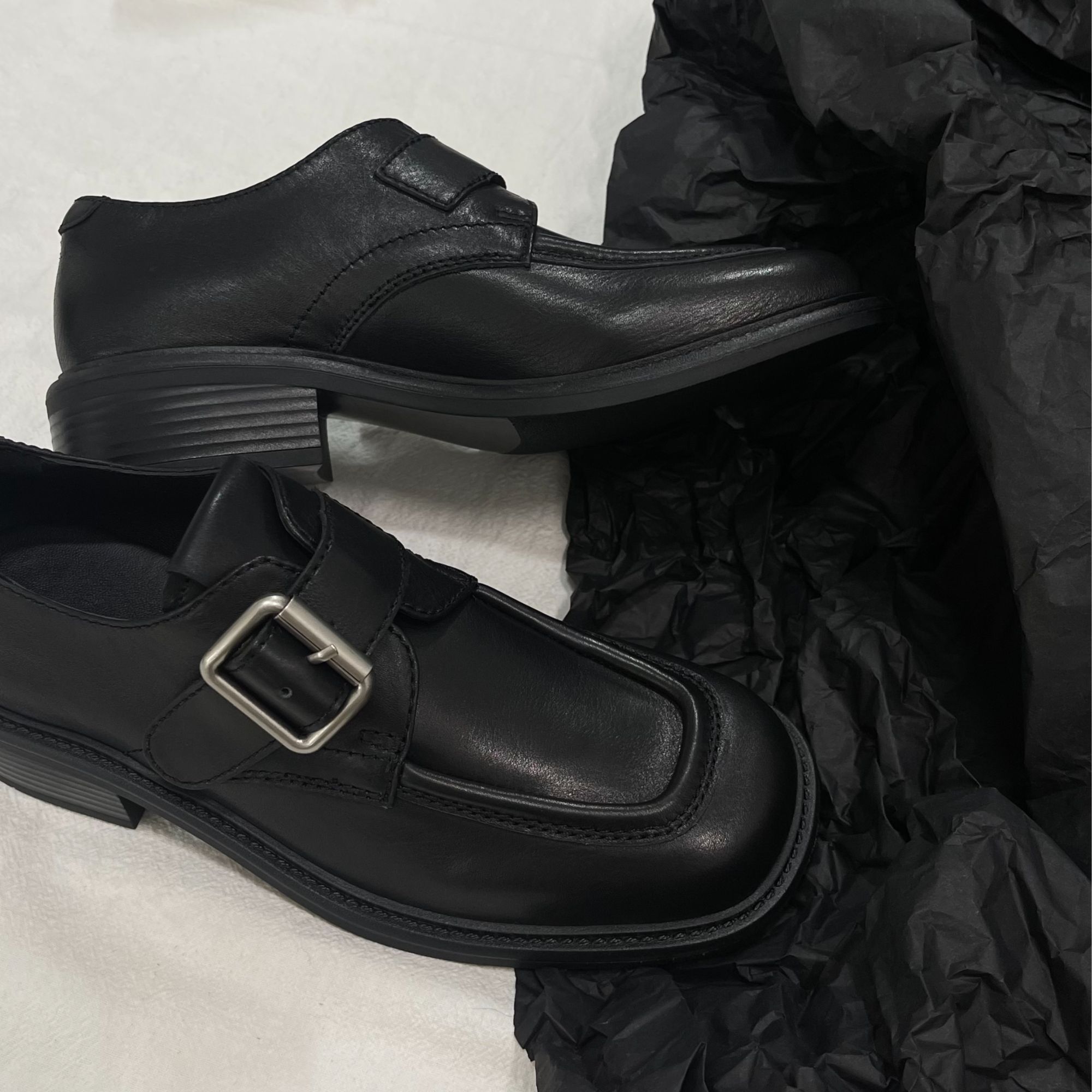 方头英伦乐福鞋小皮鞋女小高个子复古女鞋圆头黑色潮流厚底