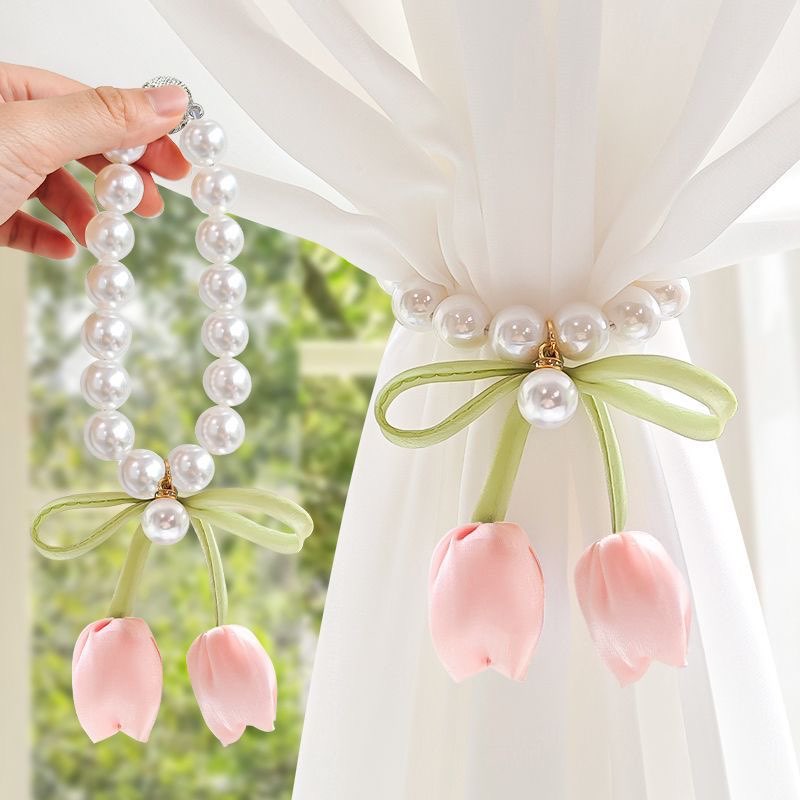 窗帘绑带珍珠磁扣郁金香纱帘绑绳创意窗帘装饰配件收拢绳窗帘扣环