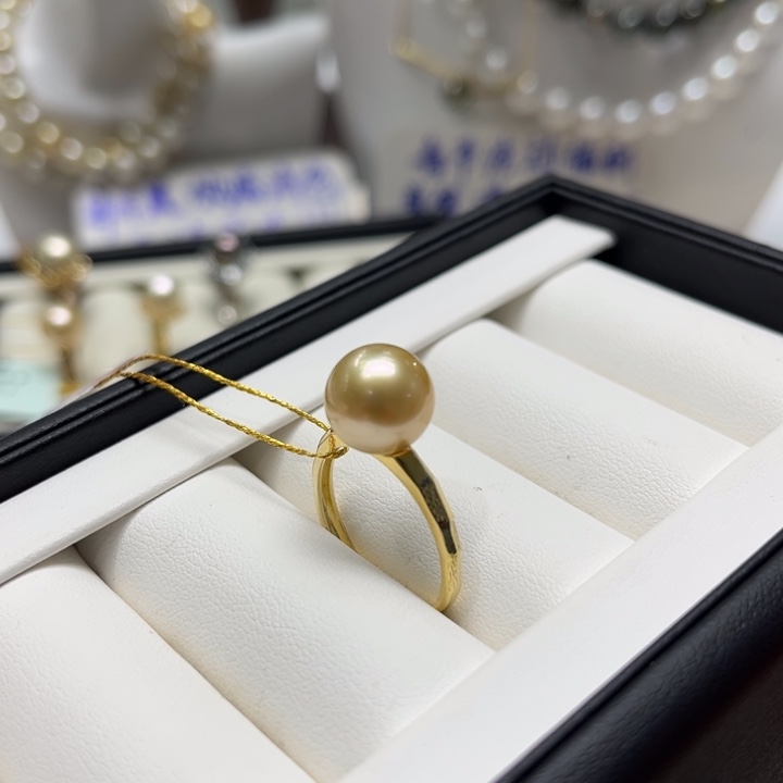 海水珍珠漏金珠竹节戒指10-11mm银S925镶嵌