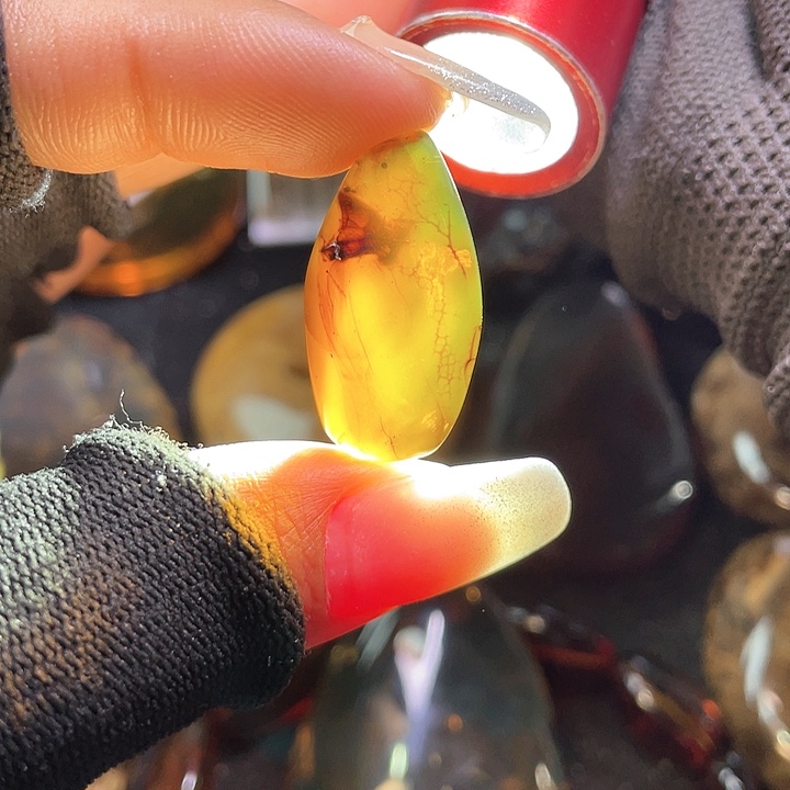 琥珀裸石未镶嵌。