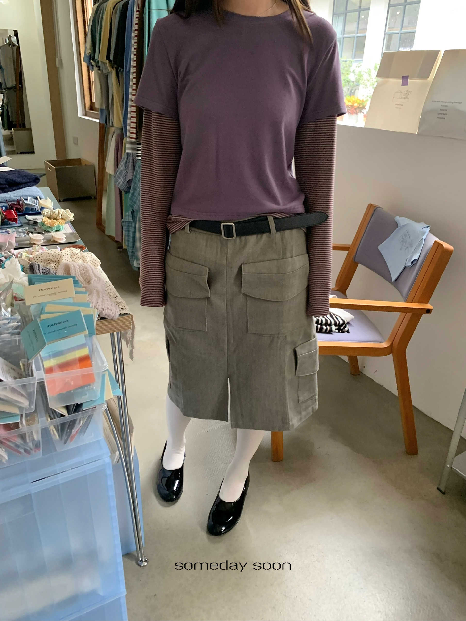  Someday多口袋工装裙，做旧感半身裙