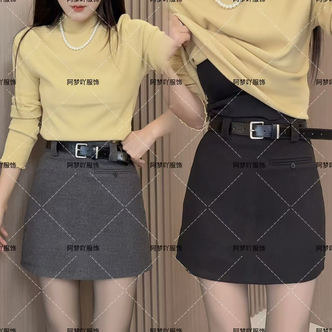 晚古欧 高腰A字版型显高遮胯百搭显瘦呢料冬季短裙