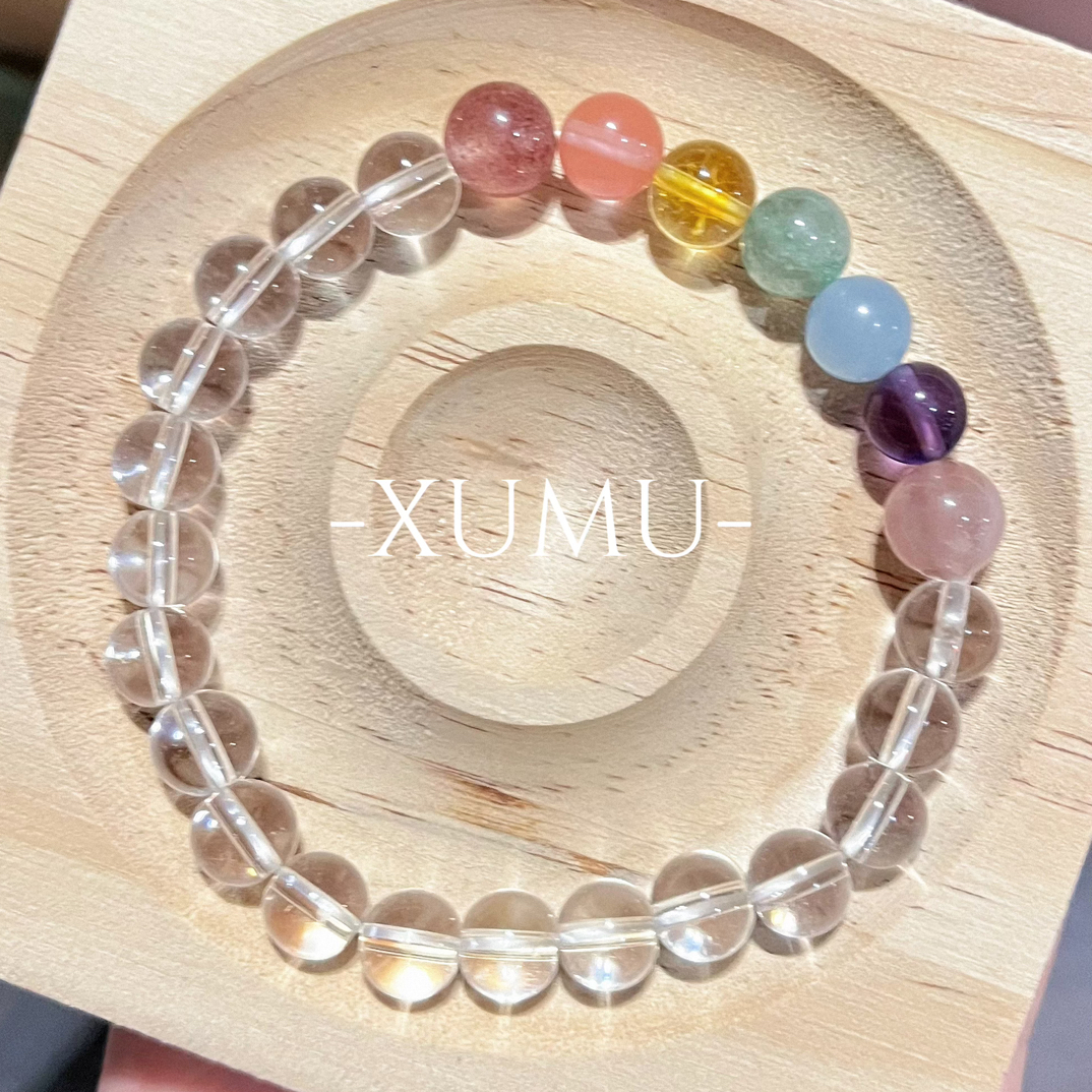 白水晶多宝手串彩色