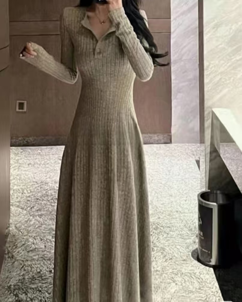 【D1401-1470】长款打底针织女装秋冬新款大衣内搭连衣裙