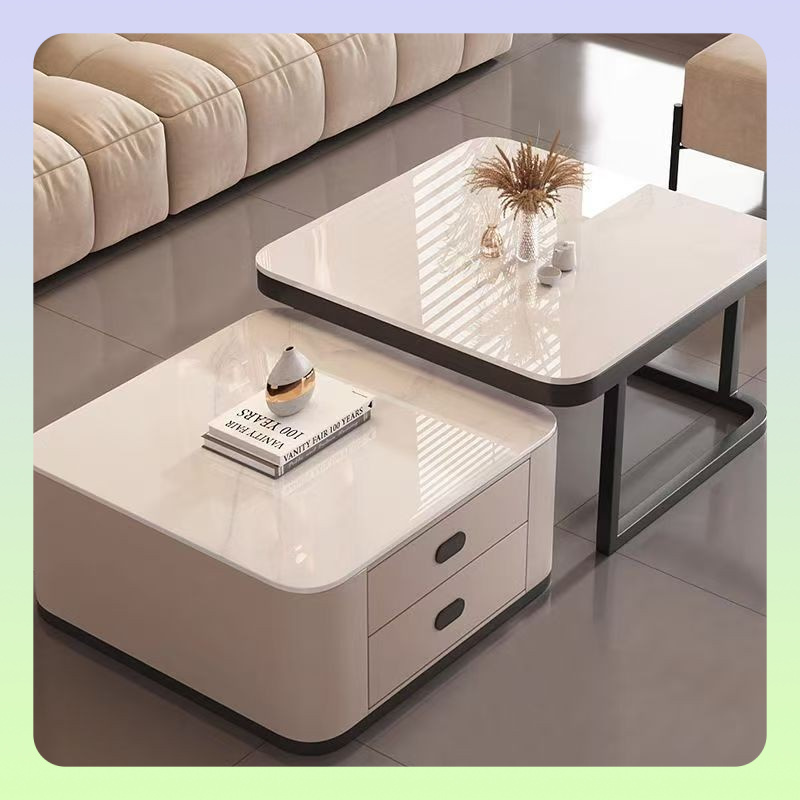 新款茶几小户型家用客厅意式岩板玻璃可伸缩储物简约现代方形茶桌