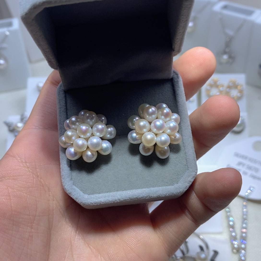 耳饰银S925镶嵌淡水珍珠