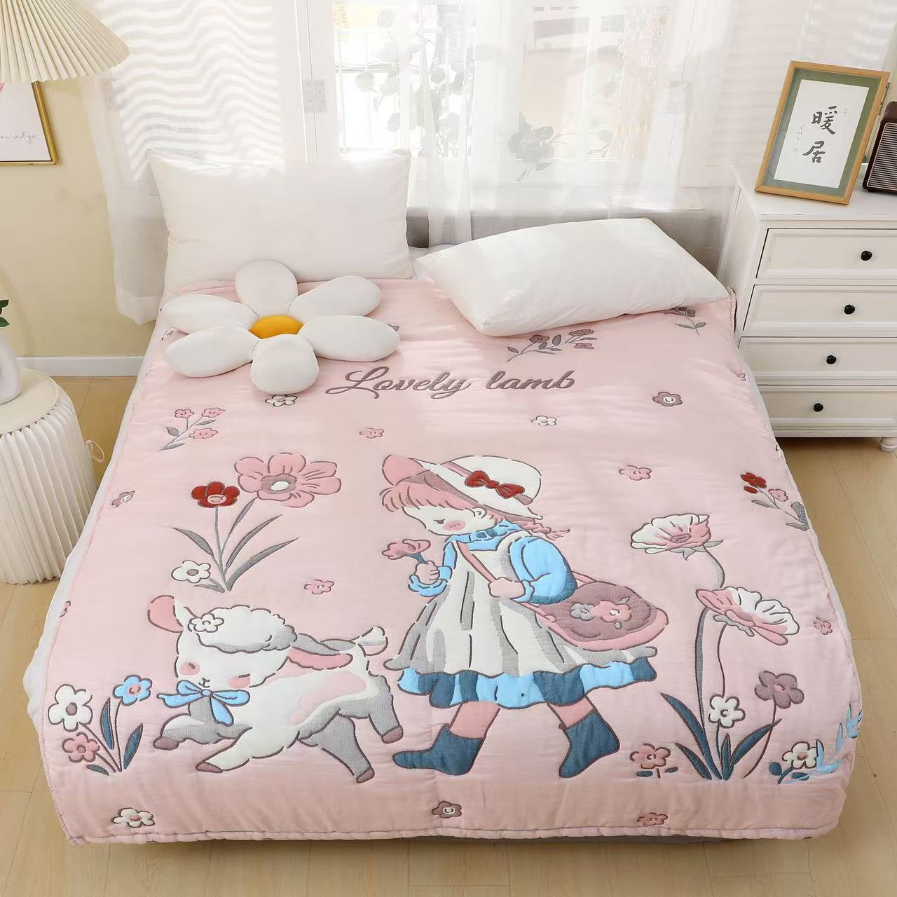 【牧羊女】150*200cm亲肤可爱卡通柔软纱布泡芙被