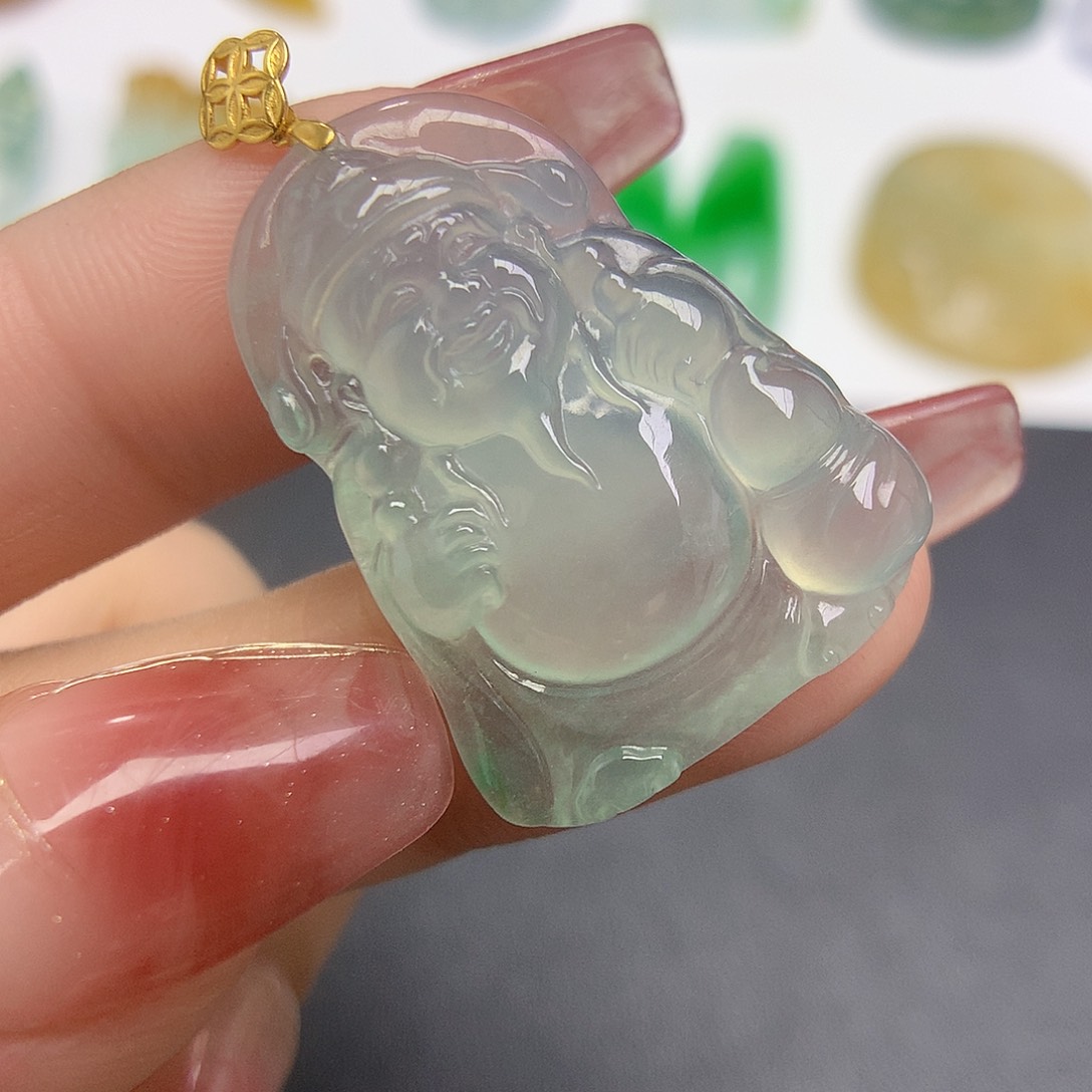 翡翠颈饰18K金镶嵌财神