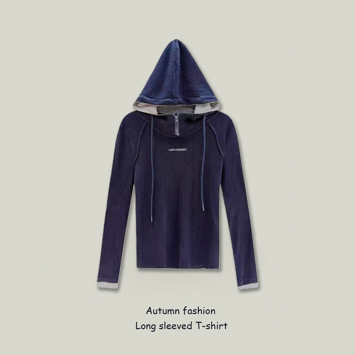 打底衫上衣2025秋冬新款连帽半拉链刺绣拼接时尚休闲百搭显瘦上衣