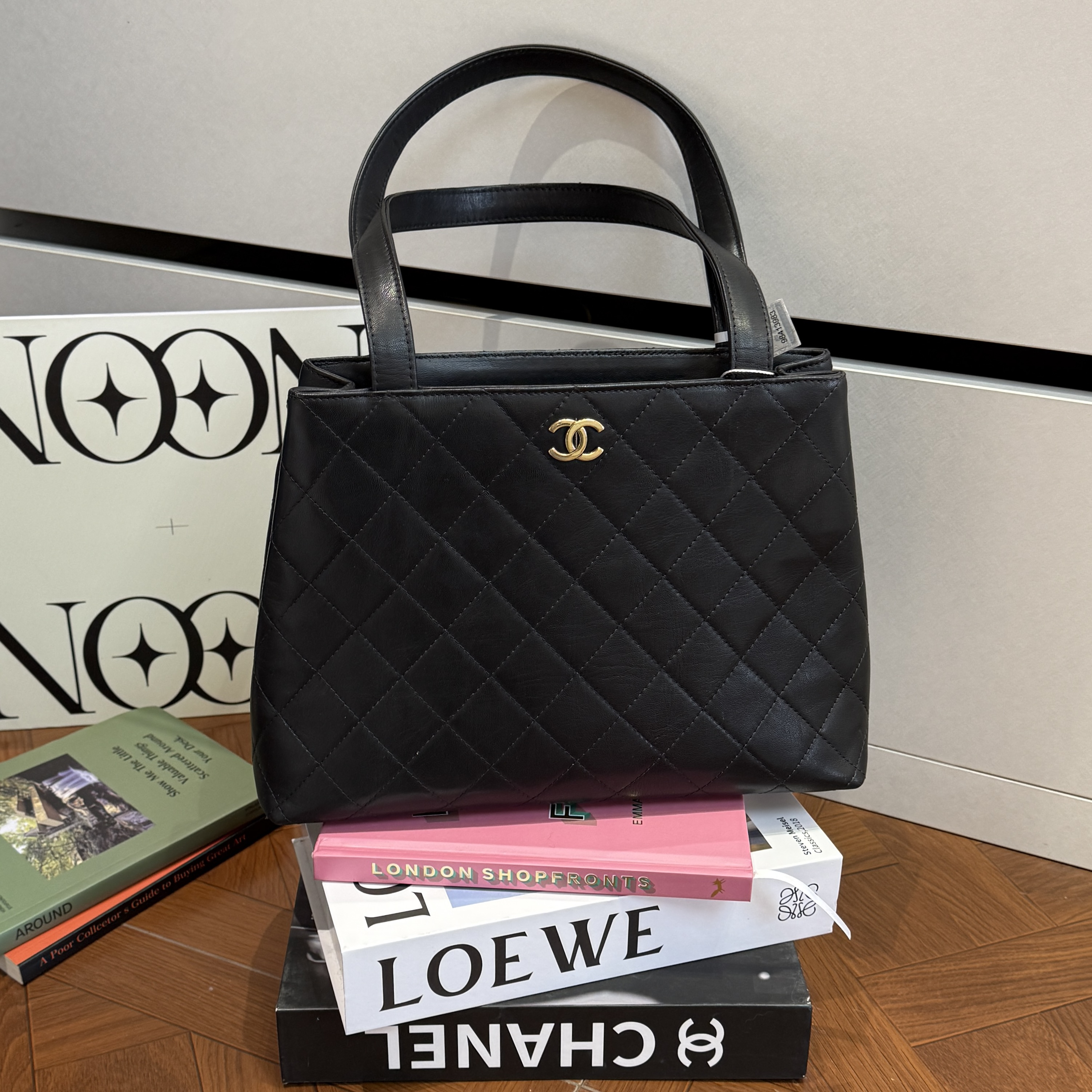 95新 Chanel/香奈儿 中古kelly肩带款牛皮 logo单肩包 黑银 6开 
