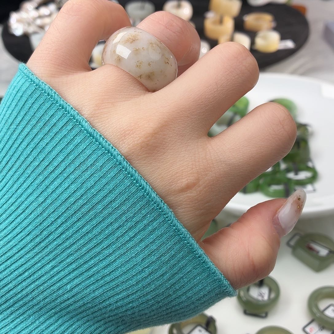 和田玉（糖玉）未镶嵌戒指S24桂花糖墩墩17.1