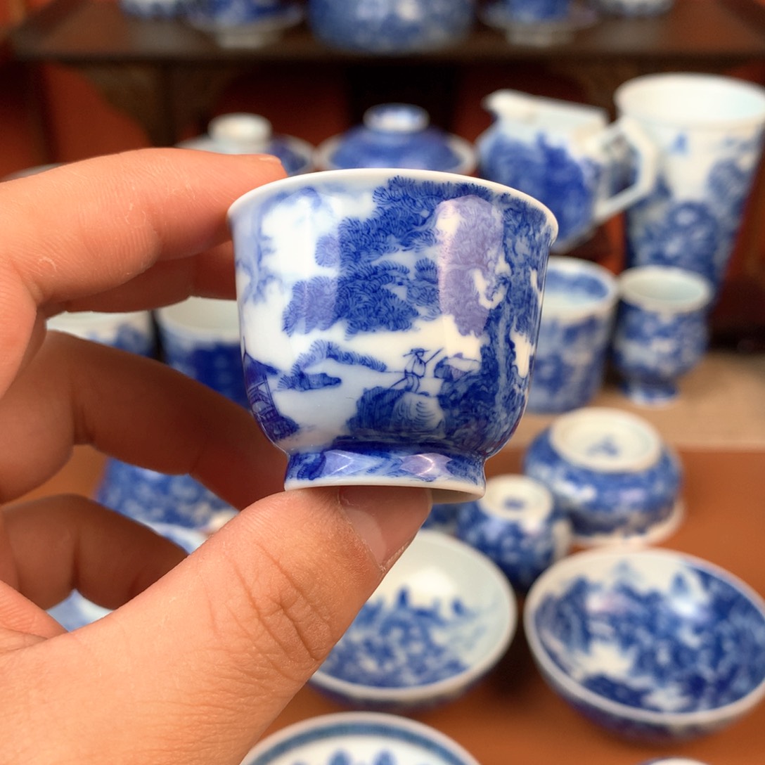 山水主人杯手工手绘