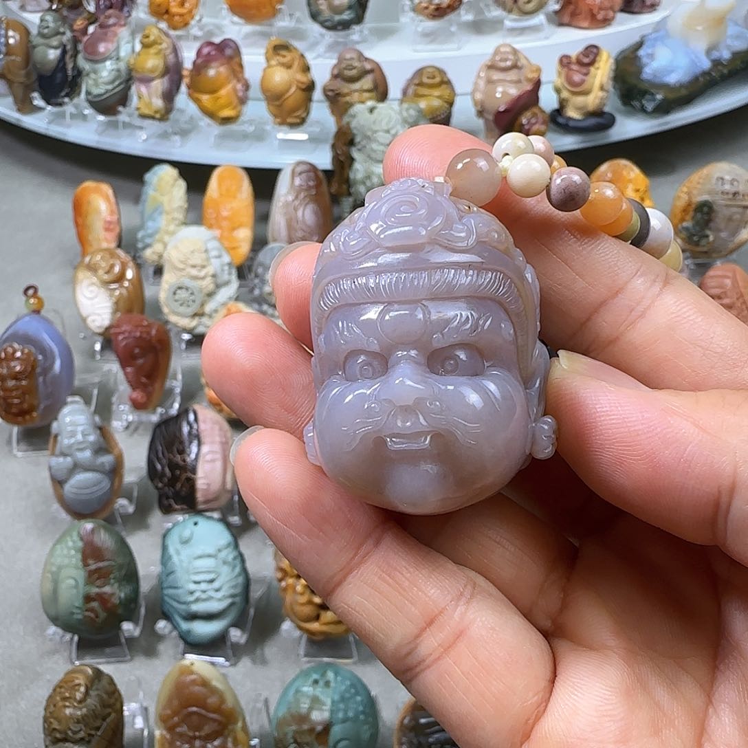 石英质玉手把件未镶嵌天然阿拉善彩玉黄财神手把件