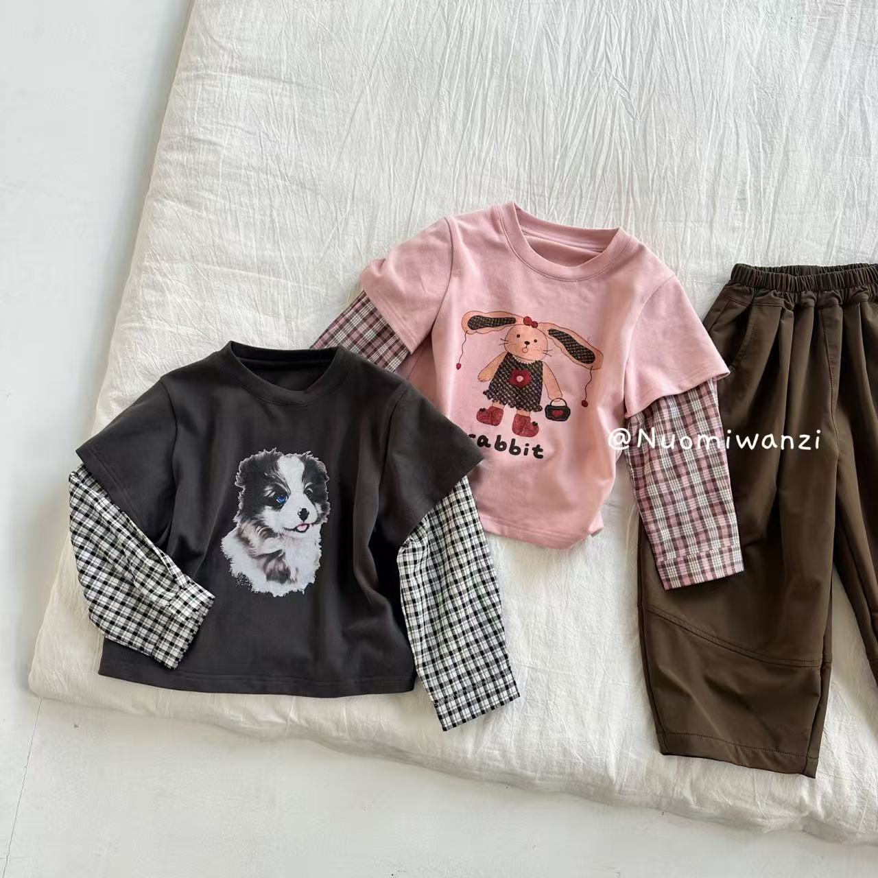 【街拍达人】韩版百搭洋气卡通假两件长袖T恤（秋款）WZJ-25570