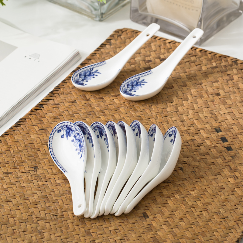 10个装景德镇骨瓷小调羹汤勺陶瓷勺子套装小勺小汤匙青花瓷家用