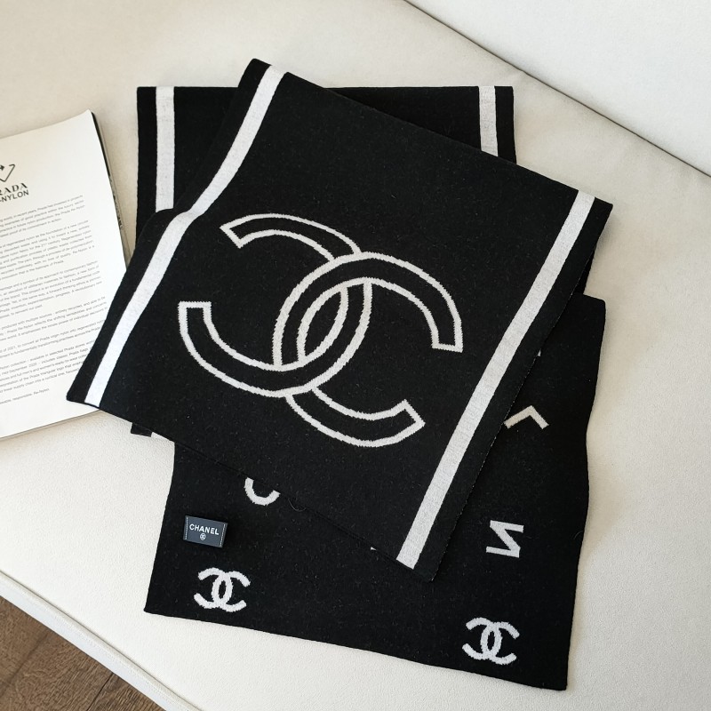 95新 Chanel/香奈儿 【24期】 25C黑白羊毛双面字母双C围巾53187