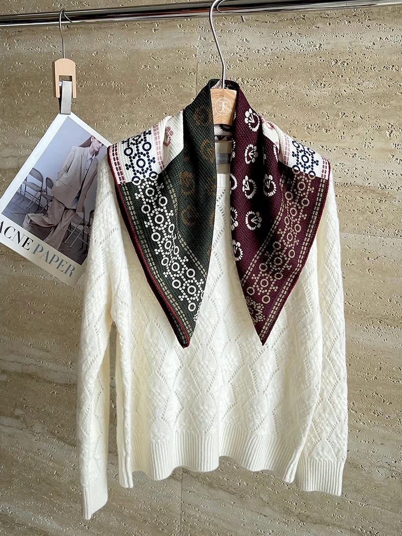 沐芽【华夫格】65CM*65CM丝毛双面同色方巾 复古气质印花围巾