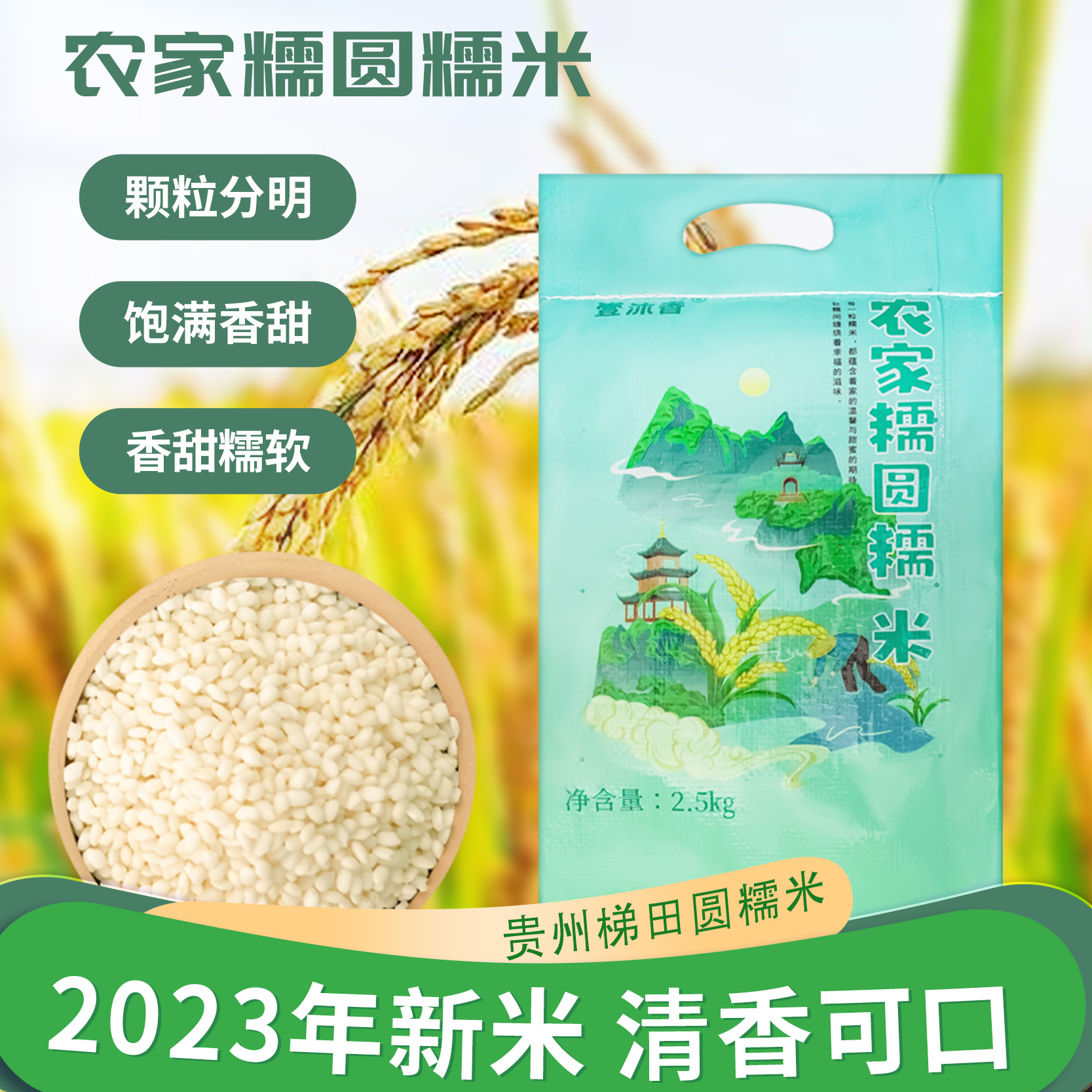 贵州梯田糯米农家圆粒糯米香甜饱满端午制作包粽子米五谷杂粮常