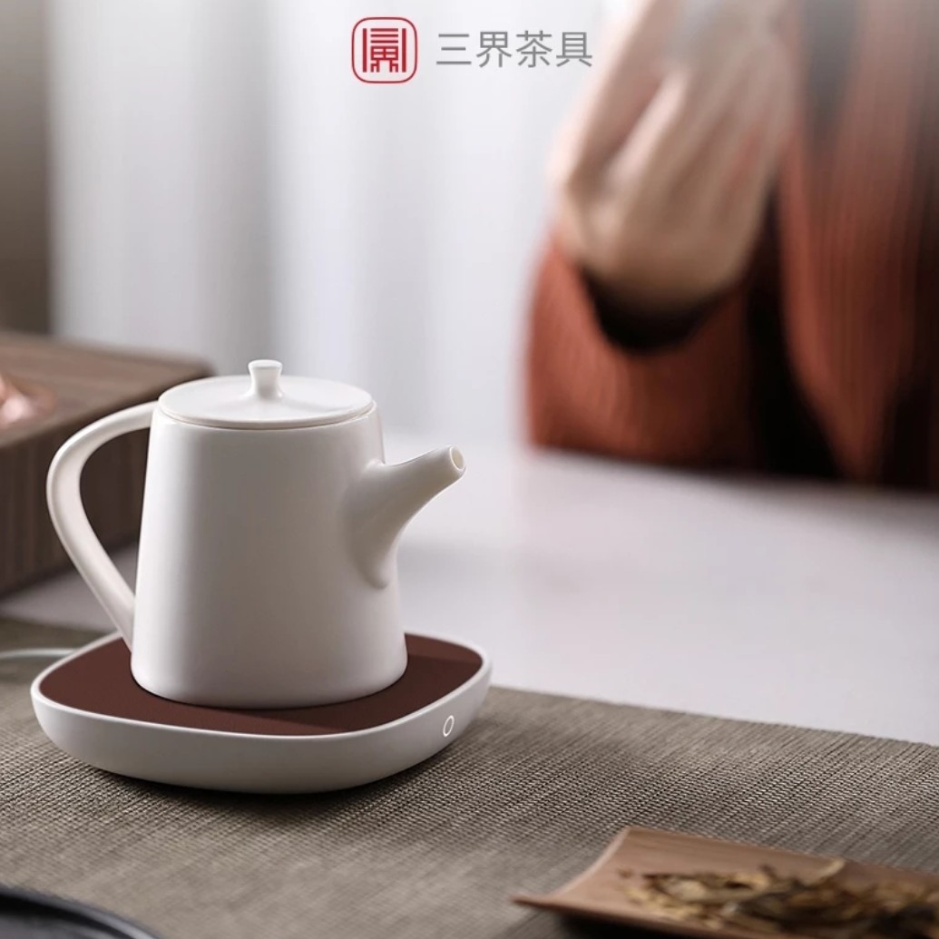 三界茶具小白保温底座 恒温电热加热杯垫 暖奶暖杯