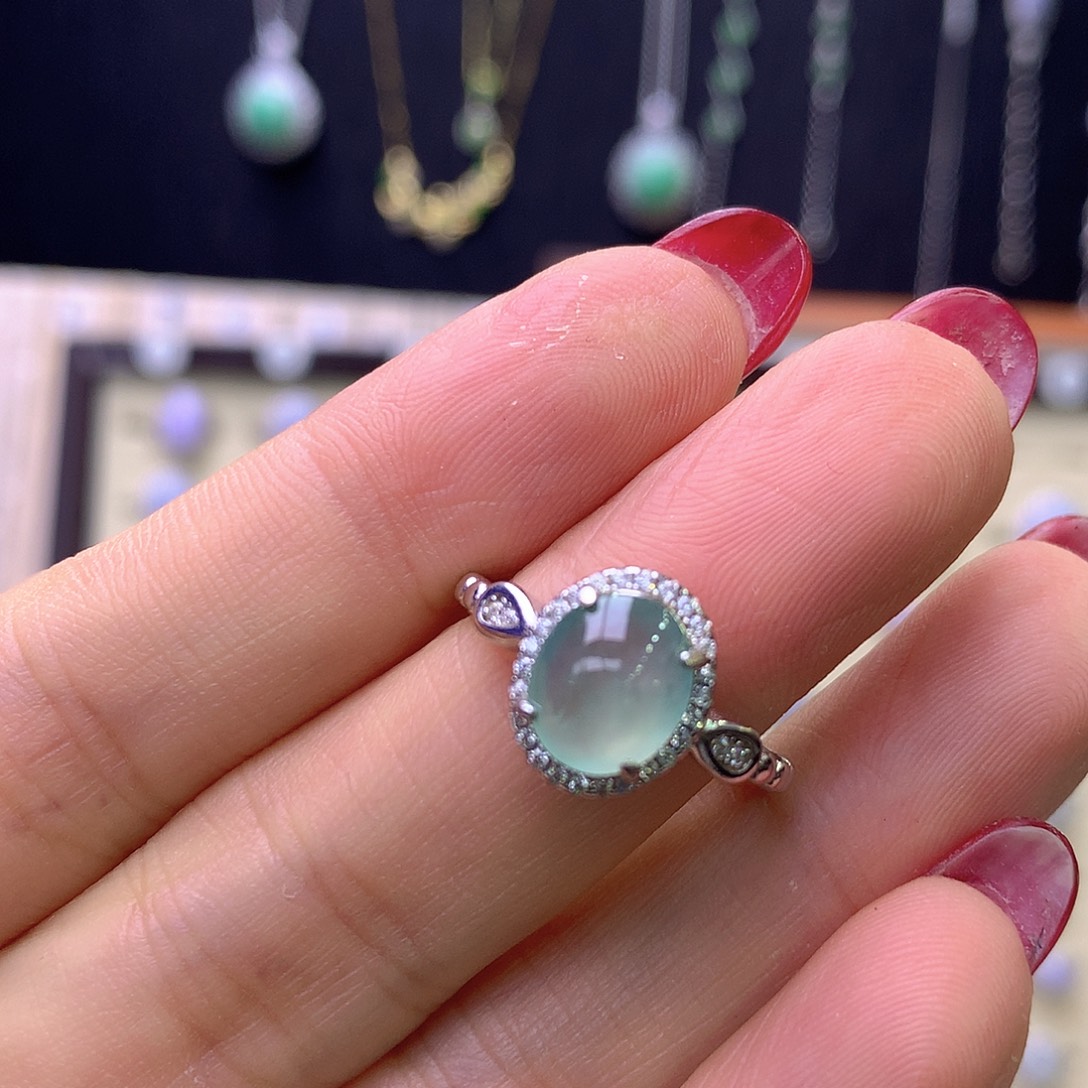 翡翠银S925镀金镶嵌戒指