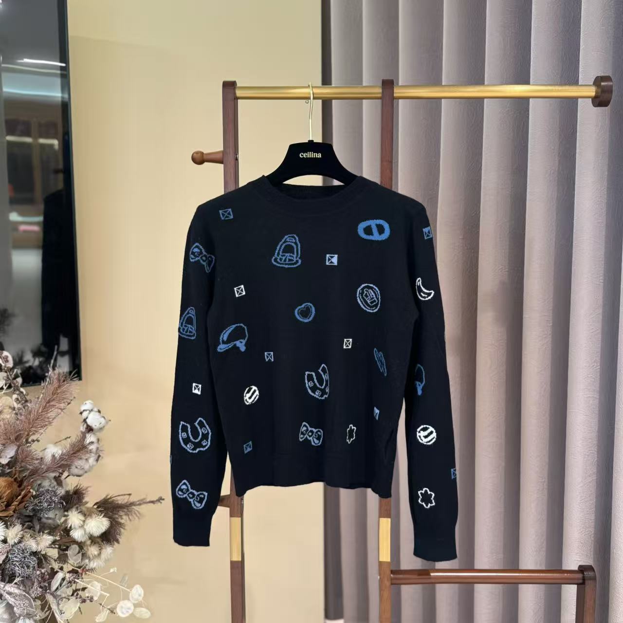 【晨老板】B 【星芒缀衣】时尚小图标圆领长袖针织衫79257022