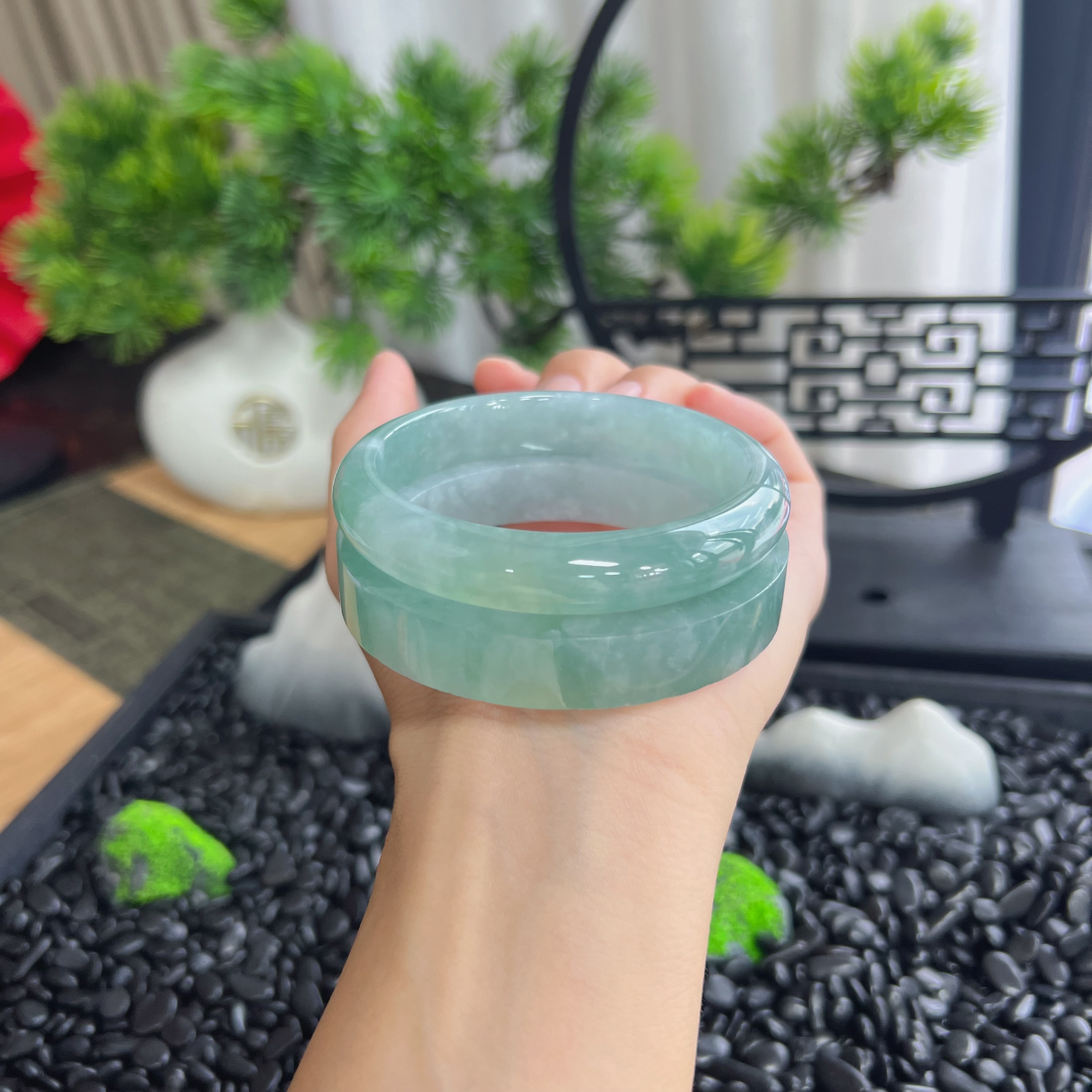 缅甸天然翡翠A货毛胚手镯 53-60圈口可定制