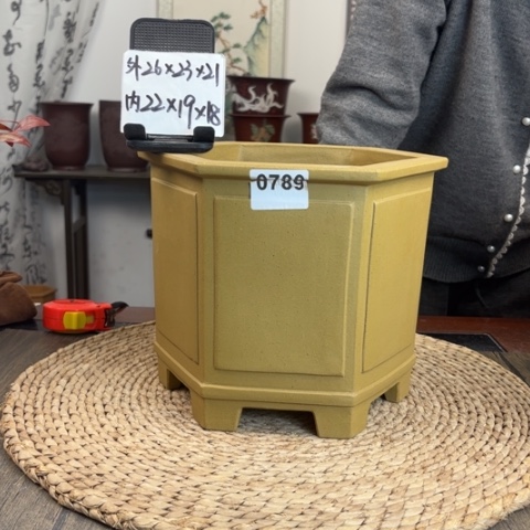 紫砂花盆青段奎面大六方0789