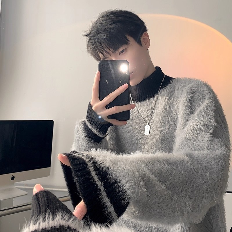 慵懒风美式复古软糯毛毛衣针织衫男女oversize时尚宽松加厚