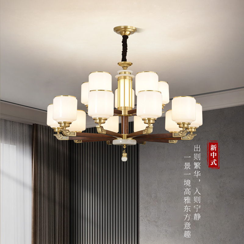 全铜实木新中式吊灯客厅大吊灯餐厅中国风复古别墅复式楼高档灯具