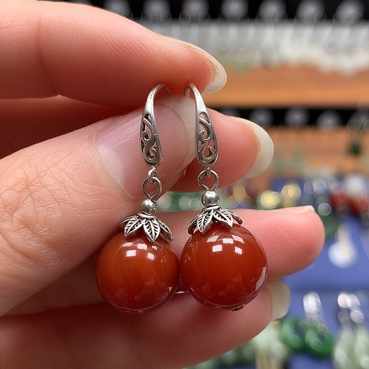 玛瑙/玉髓银S925镶嵌耳环12左右