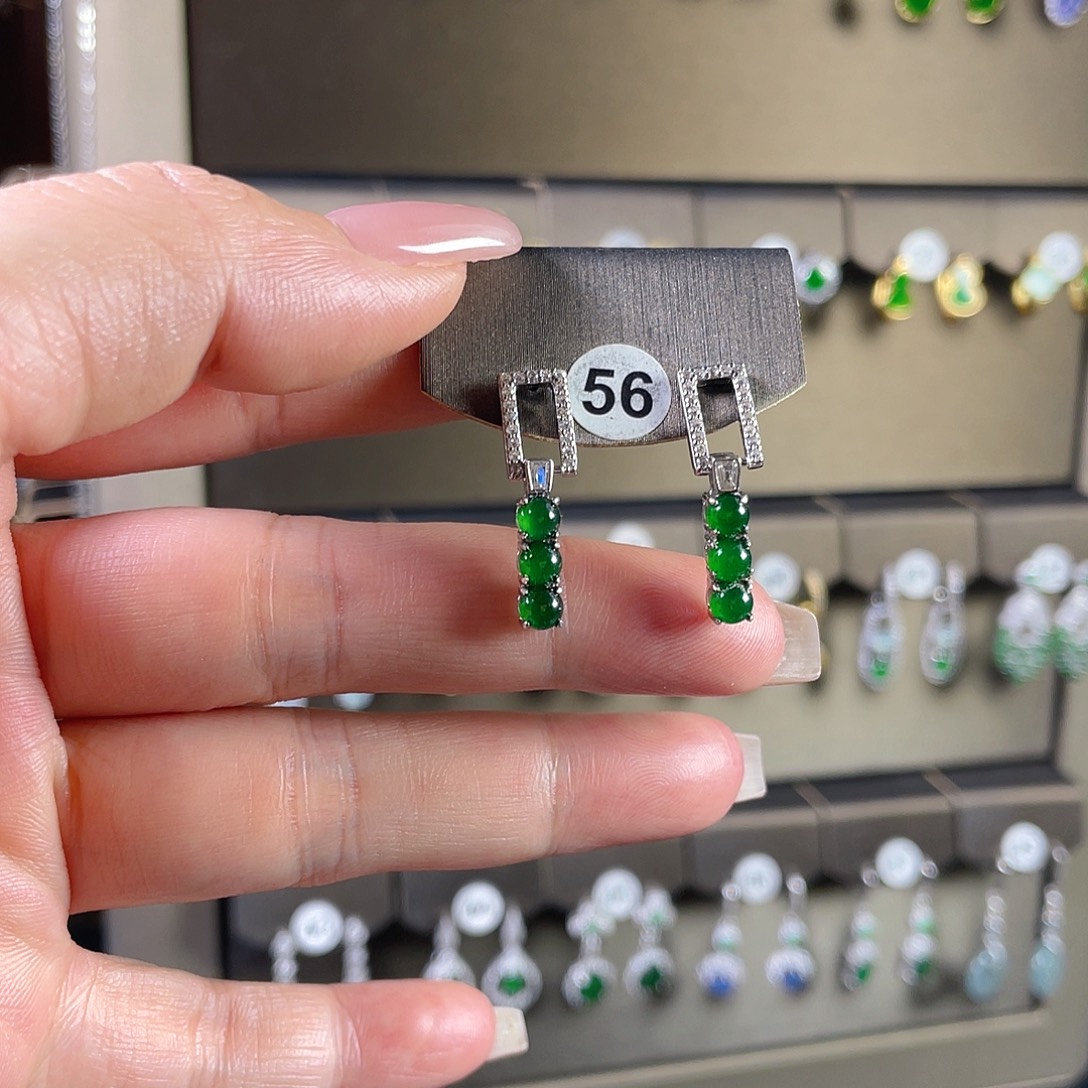 翡翠银S925镶嵌耳饰翡翠A货