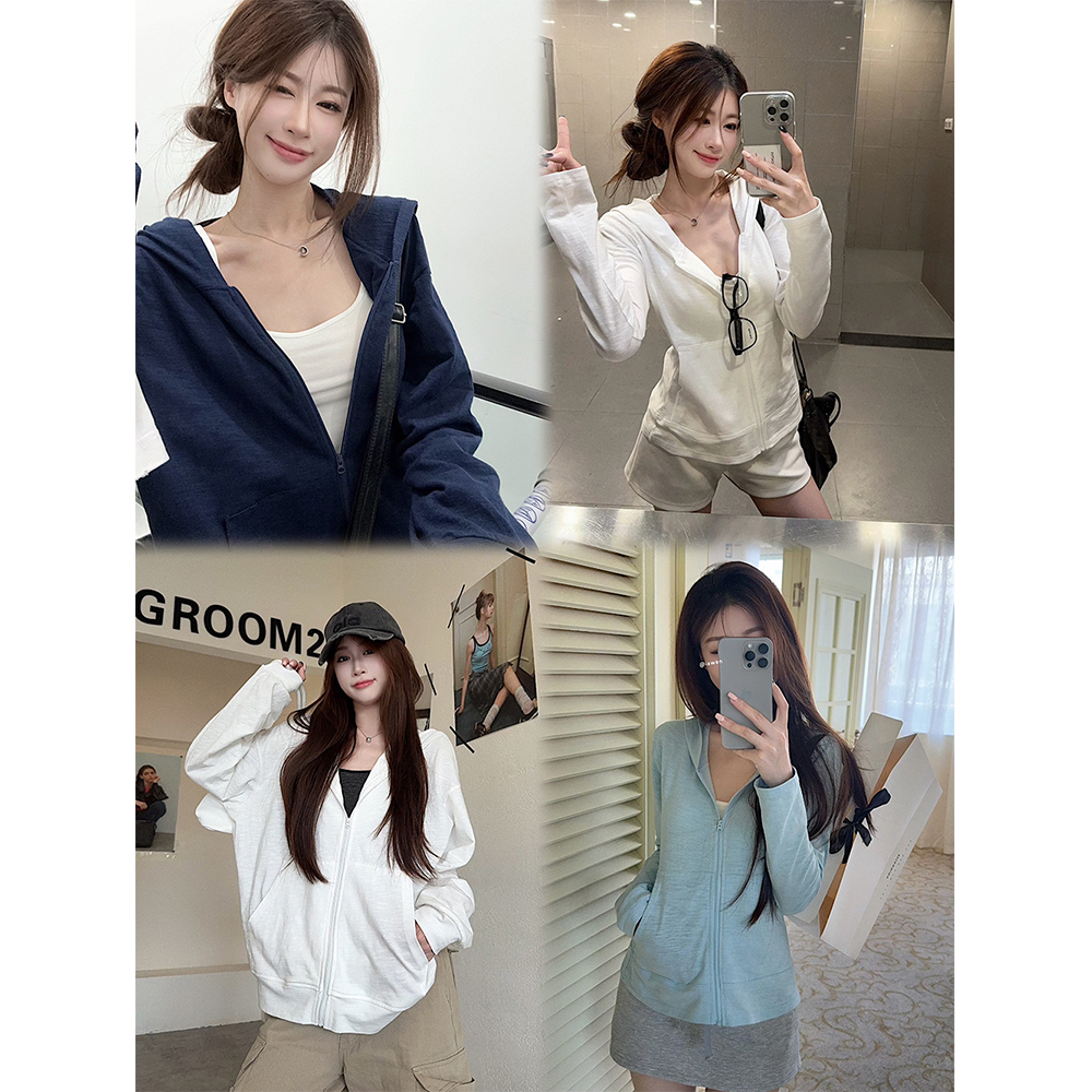 秋季新款 透气竹节棉连帽卫衣女轻薄外套长袖上衣女21713#