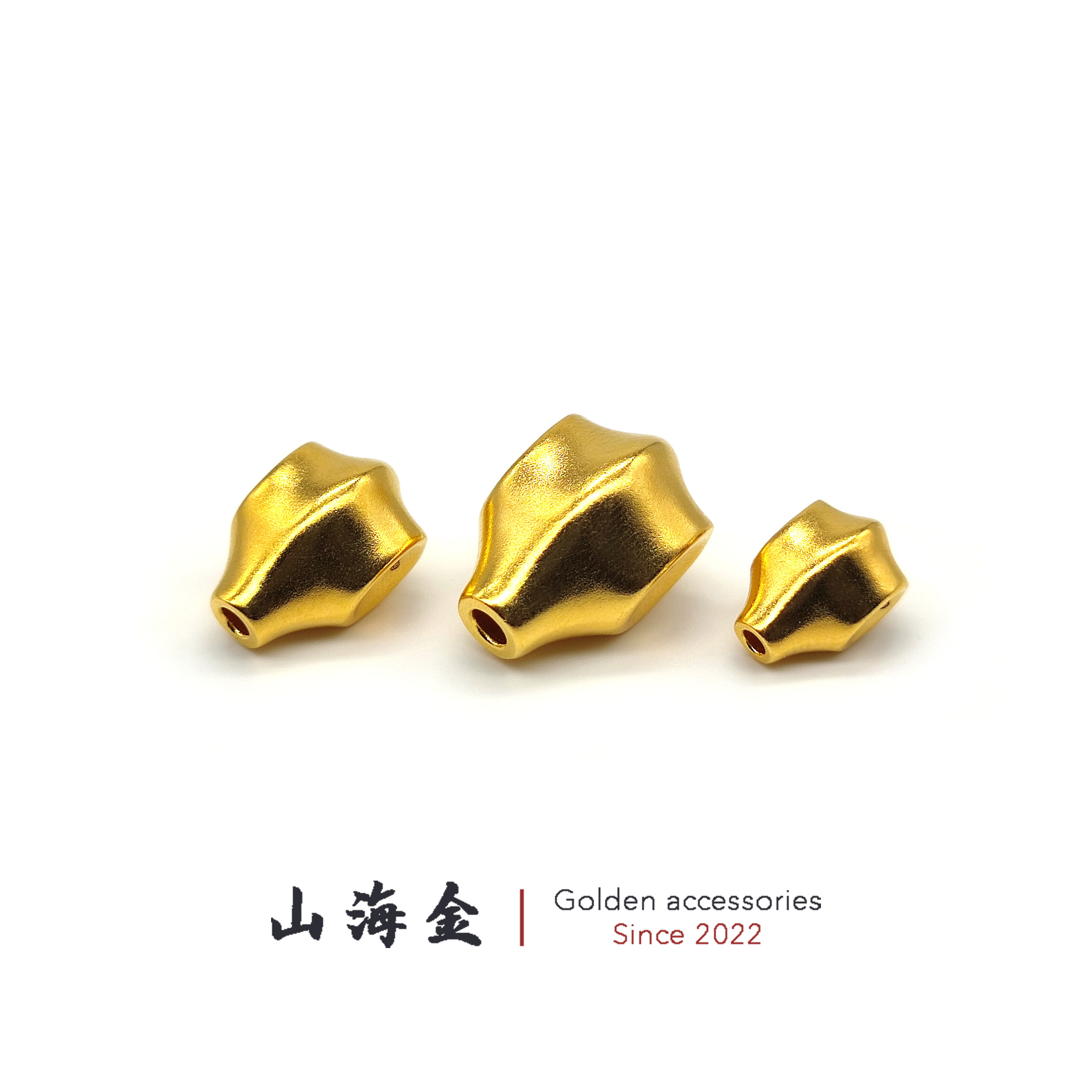 山海金 24K黄金999足金鲨鱼鳍背一体三通佛头文玩手串佛珠DIY配饰