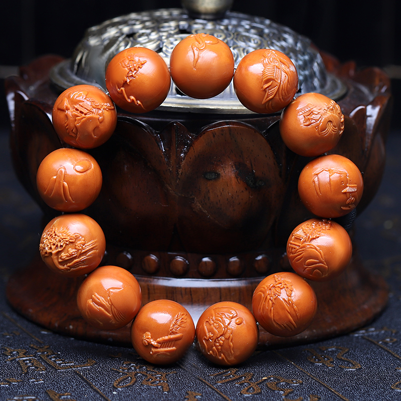 橄榄核手串正圆浮雕山水风景园林核雕文玩手工雕刻金刚节手链男女