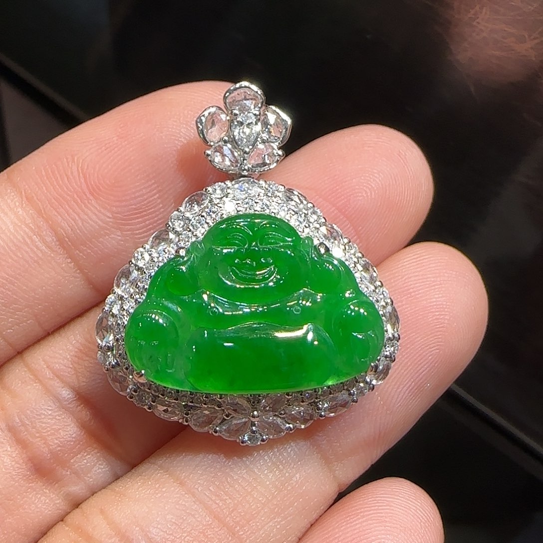 翡翠18K金镶嵌吊坠(不含链)佛公