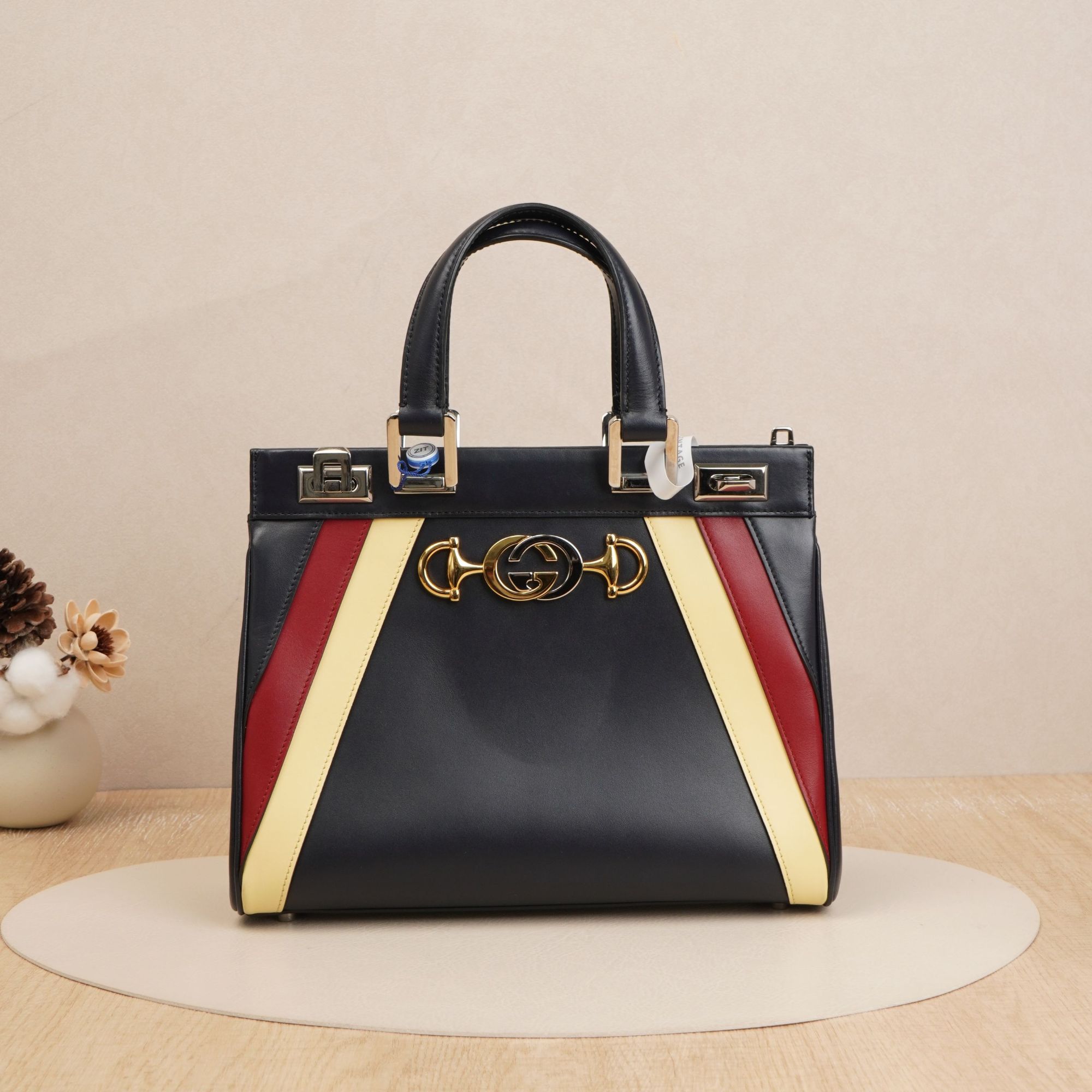 95新 GUCCI/古驰 古驰托特zumi女士背包海军蓝拼色/DS033189